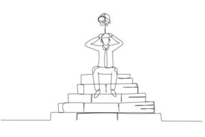 Drawing of businessman stressed because of paperwork. Single continuous line art style vector