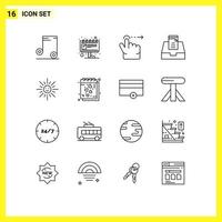 Pack of 16 creative Outlines of date sun gesture light mailbox Editable Vector Design Elements