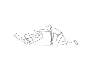 Illustration of businessman crawling into money trap. Single continuous line art style vector