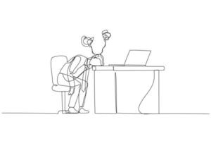 dibujo de un hombre de negocios cansado que yacía en la silla con aspecto de neumático y estrés. estilo de arte de línea continua única vector