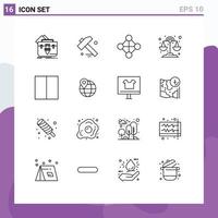 Group of 16 Modern Outlines Set for workspace interface hierarchy grid libra Editable Vector Design Elements