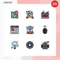 conjunto de 9 iconos modernos de la interfaz de usuario signos de símbolos para la página en la nube jugar elementos de diseño vectorial editables de la fecha de la computadora vector