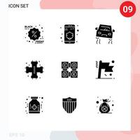 Pack of 9 Modern Solid Glyphs Signs and Symbols for Web Print Media such as learning system car plumbing pipes Editable Vector Design Elements