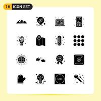 Pack of 16 Modern Solid Glyphs Signs and Symbols for Web Print Media such as games electronics investment research computer Editable Vector Design Elements