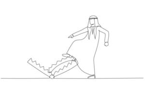 Drawing of arab man carefully walk into mouse trap concept business risk. Single continuous line art style vector