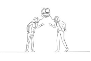 Illustration of businesswoman and colleague debating arguing concept of conflict. Continuous line art style vector