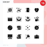 Editable Vector Line Pack of 16 Simple Solid Glyphs of play movie kitchen media people Editable Vector Design Elements