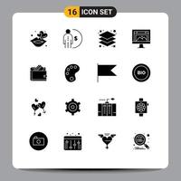 Pack of 16 creative Solid Glyphs of wallet image money design app Editable Vector Design Elements