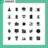 Mobile Interface Solid Glyph Set of 25 Pictograms of home route health navigation gps Editable Vector Design Elements