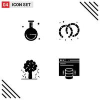 Modern Set of 4 Solid Glyphs Pictograph of school nature earrings tree hosting website Editable Vector Design Elements