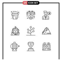 Pack of 9 Modern Outlines Signs and Symbols for Web Print Media such as garden object man modification change Editable Vector Design Elements