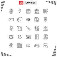 Pack of 25 Modern Lines Signs and Symbols for Web Print Media such as school mail web player money Editable Vector Design Elements