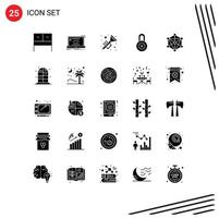 Pack of 25 creative Solid Glyphs of learning data horns protection lock Editable Vector Design Elements