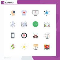 Mobile Interface Flat Color Set of 16 Pictograms of science cells computer biology globe Editable Pack of Creative Vector Design Elements