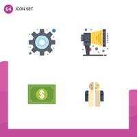 4 User Interface Flat Icon Pack of modern Signs and Symbols of cog watch announce currency man broken Editable Vector Design Elements