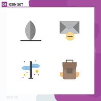 Set of 4 Modern UI Icons Symbols Signs for sport media delete direction bag Editable Vector Design Elements