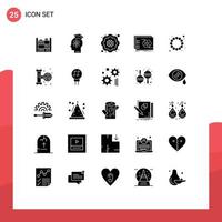 Group of 25 Solid Glyphs Signs and Symbols for carnival tactical decorative tactic strategic Editable Vector Design Elements