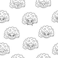 Vector black and white seamless pattern with clown faces showing feelings and emotions. Circus line artists repeat background. Amusement heads digital paper or coloring page.