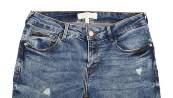 front view Denim jeans close up isolated on white background photo