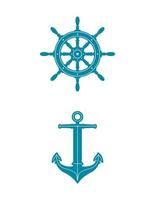 Nautical Icons Ships Wheel Anchor Illustration vector