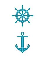 Nautical Icons Ships Wheel Anchor Illustration vector