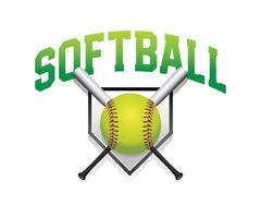 Softball Word Art with Ball, Bats, and Base Illustration vector