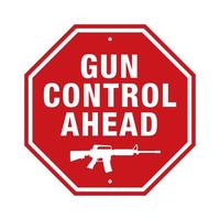 una señal roja de alto con un control de armas por delante y una ilustración de mensaje de rifle de asalto vector