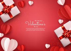 gift with paper heart valentine's day card vector
