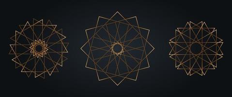 Set gold Sacred Mandala, Luxurious Abstract Geometric Golden circle Mandala Logo Concept Vector Set Bundles, Sacred Geometry isolated on black background