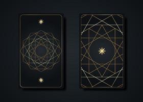 Set magical tarot cards, gold magic occult sacred geometry sign, esoteric boho spiritual symbols, Flower of Life. Luxury Seed of life sacred mandala. Vector collection isolated on black background
