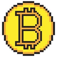 Bitcoin icon pixel art. Cryptocurrency. Vector illustration