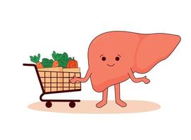 Cartoon liver with healthy vegetables for liver health. Love Your Liver Awareness Month vector