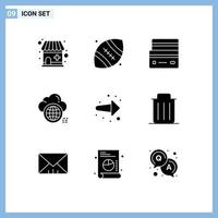 Mobile Interface Solid Glyph Set of 9 Pictograms of arrow world credit globe cloud Editable Vector Design Elements