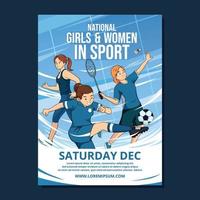 plantilla de póster nacional de niñas y mujeres en el deporte vector
