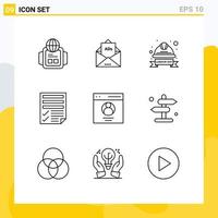 Pictogram Set of 9 Simple Outlines of report page cap file labour badge Editable Vector Design Elements