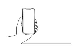 vector illustration of single continuous line holding a smartphone