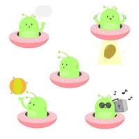 Set of cute alien in various kinds of activities vector