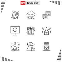 Pack of 9 Modern Outlines Signs and Symbols for Web Print Media such as ecommerce error files computer pages Editable Vector Design Elements