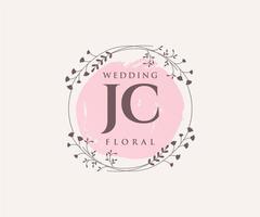 plantilla de logotipos de monograma de boda con letras iniciales jc, plantillas florales y minimalistas modernas dibujadas a mano para tarjetas de invitación, guardar la fecha, identidad elegante. vector