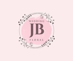 plantilla de logotipos de monograma de boda con letras iniciales jb, plantillas florales y minimalistas modernas dibujadas a mano para tarjetas de invitación, guardar la fecha, identidad elegante. vector