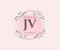 JV Initials letter Wedding monogram logos template, hand drawn modern minimalistic and floral templates for Invitation cards, Save the Date, elegant identity. vector