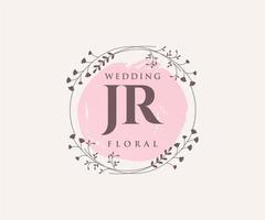 JR Initials letter Wedding monogram logos template, hand drawn modern minimalistic and floral templates for Invitation cards, Save the Date, elegant identity. vector