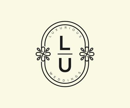 LU Initials letter Wedding monogram logos template, hand drawn modern minimalistic and floral templates for Invitation cards, Save the Date, elegant identity. vector