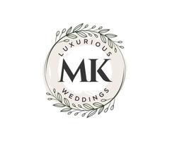 plantilla de logotipos de monograma de boda con letras iniciales mk, plantillas florales y minimalistas modernas dibujadas a mano para tarjetas de invitación, guardar la fecha, identidad elegante. vector