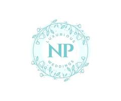 NP Initials letter Wedding monogram logos template, hand drawn modern minimalistic and floral templates for Invitation cards, Save the Date, elegant identity. vector