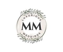 MM Initials letter Wedding monogram logos template, hand drawn modern minimalistic and floral templates for Invitation cards, Save the Date, elegant identity. vector