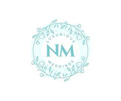 NM Initials letter Wedding monogram logos template, hand drawn modern minimalistic and floral templates for Invitation cards, Save the Date, elegant identity. vector