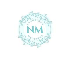 NM Initials letter Wedding monogram logos template, hand drawn modern minimalistic and floral templates for Invitation cards, Save the Date, elegant identity. vector