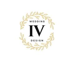 colección de logotipos de monograma de boda con letras iniciales iv, plantillas florales y minimalistas modernas dibujadas a mano para tarjetas de invitación, guardar la fecha, identidad elegante para restaurante, boutique, café en vector