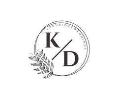 plantilla de logotipos de monograma de boda con letras iniciales kd, plantillas florales y minimalistas modernas dibujadas a mano para tarjetas de invitación, guardar la fecha, identidad elegante. vector